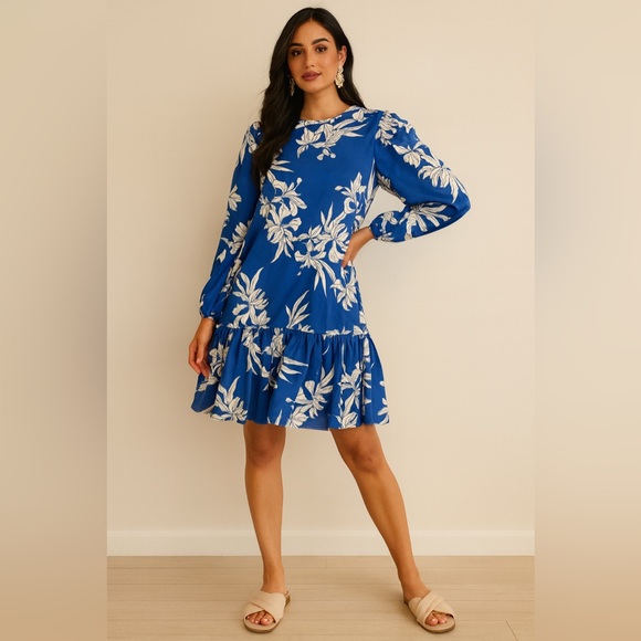 Dresses & Skirts - Alexis x Target Blue White Floral Mini Dress Shift Long Sleeve Size M